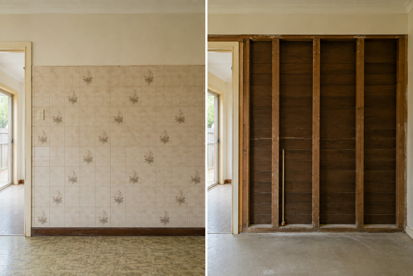 Laundry strip out, before and after