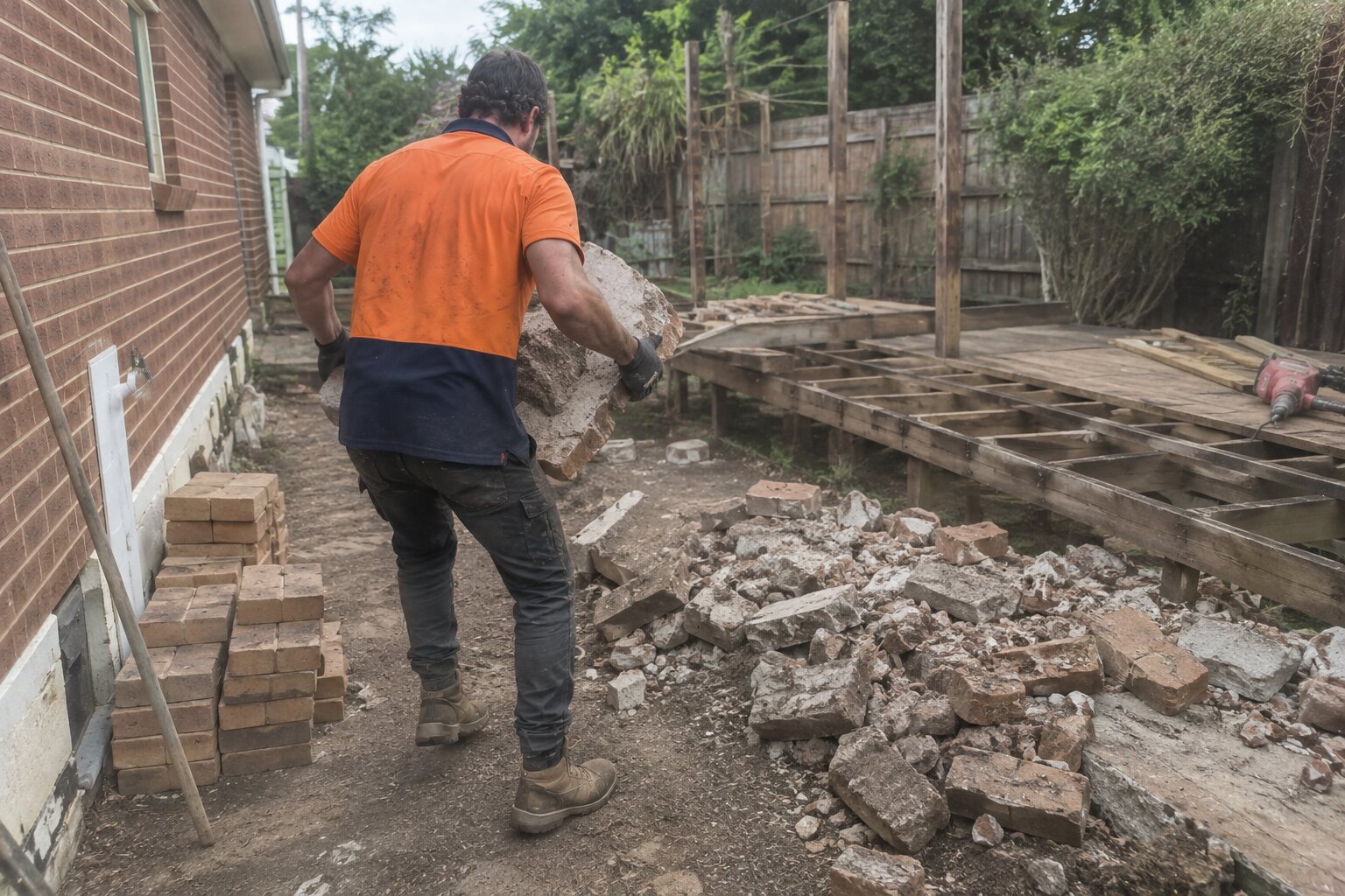 Heavy and awkward — concrete, brick, decks and sheds